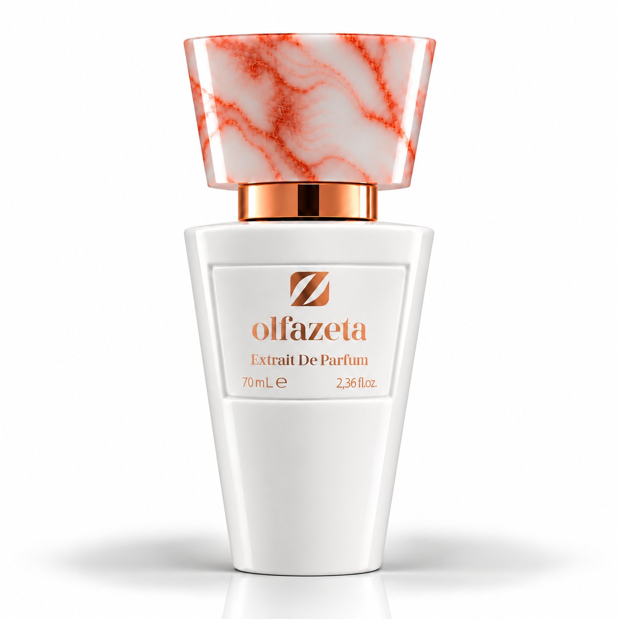 Chogan 010 Stranger – orientalno-drzewne perfumy damskie Olfazeta Extrait de Parfum 70 ml, biały flakon z nakrętką w koralowy marmurek