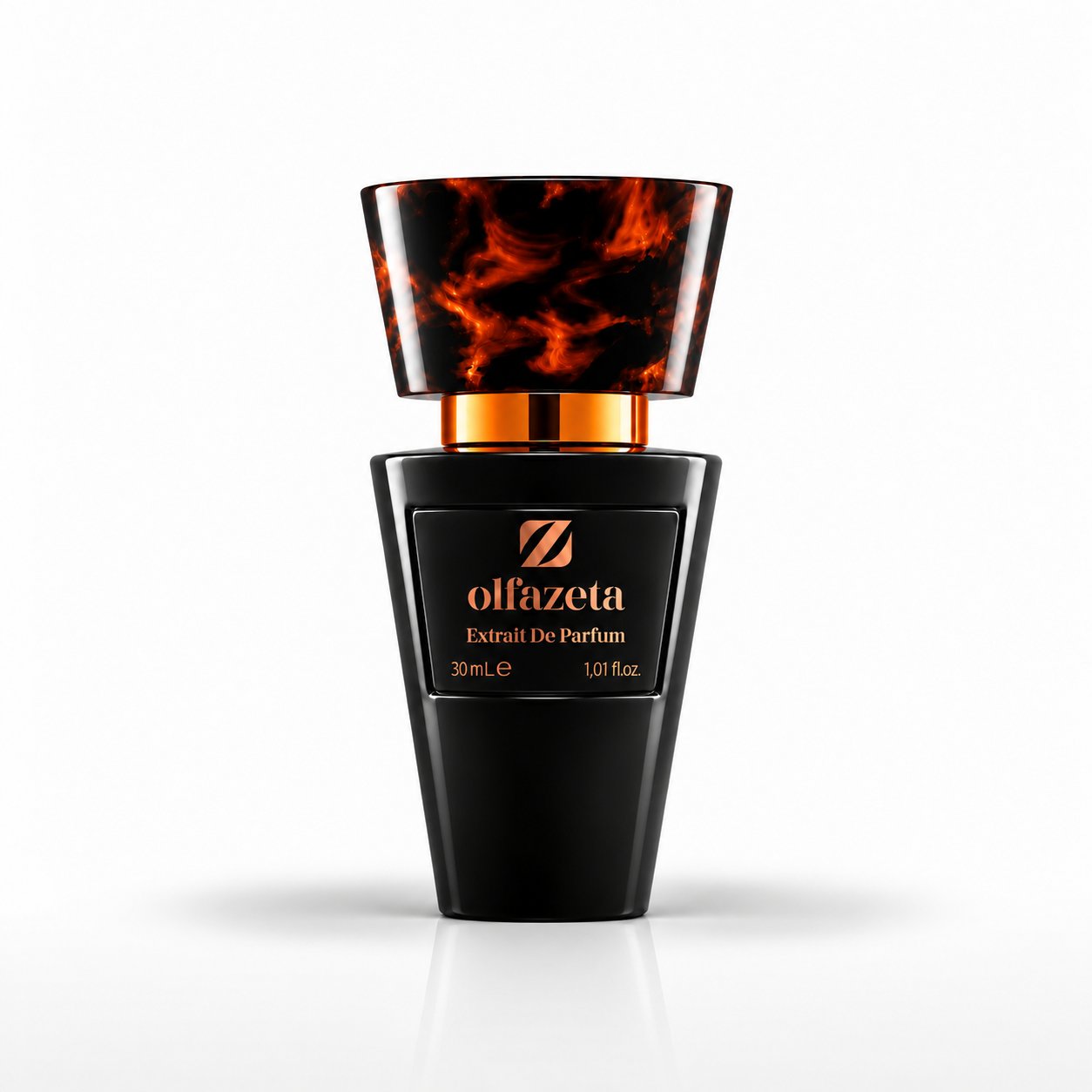Chogan 100 Mystic Woods – orientalno-drzewne perfumy unisex Olfazeta Extrait de Parfum 30 ml, czarny flakon z nakrętką w bursztynowy marmurek