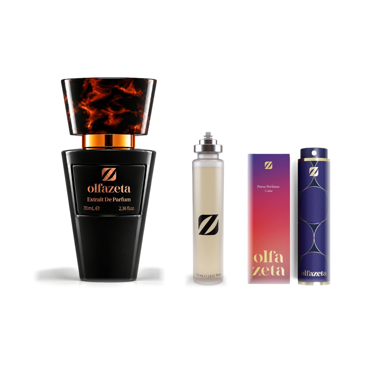 Zestaw prezentowy Chogan 001 Prestige for Him: perfumy 70 ml, wkład 15 ml i etui Olfazeta Modern granatowo-fioletowy