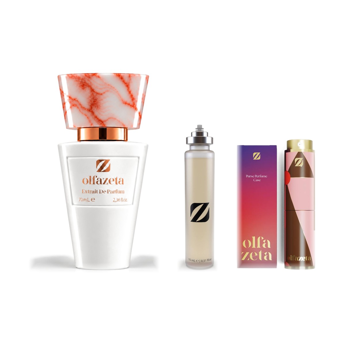 Zestaw prezentowy Chogan 133 Enigma: perfumy 70 ml, wkład 15 ml i etui Olfazeta Modern różowo-brązowy