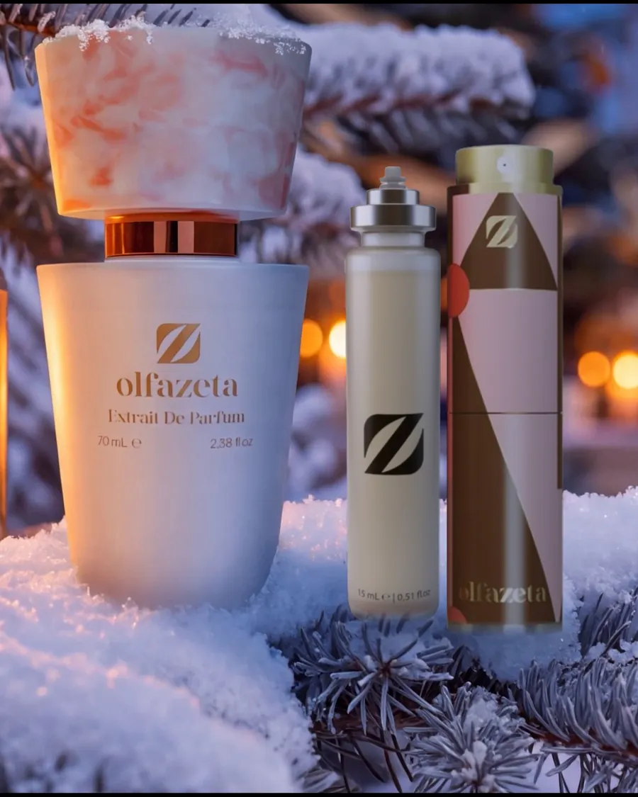 Zestaw na Święta: perfumy Olfazeta 70 ml, wkład 15 ml i etui na śniegu